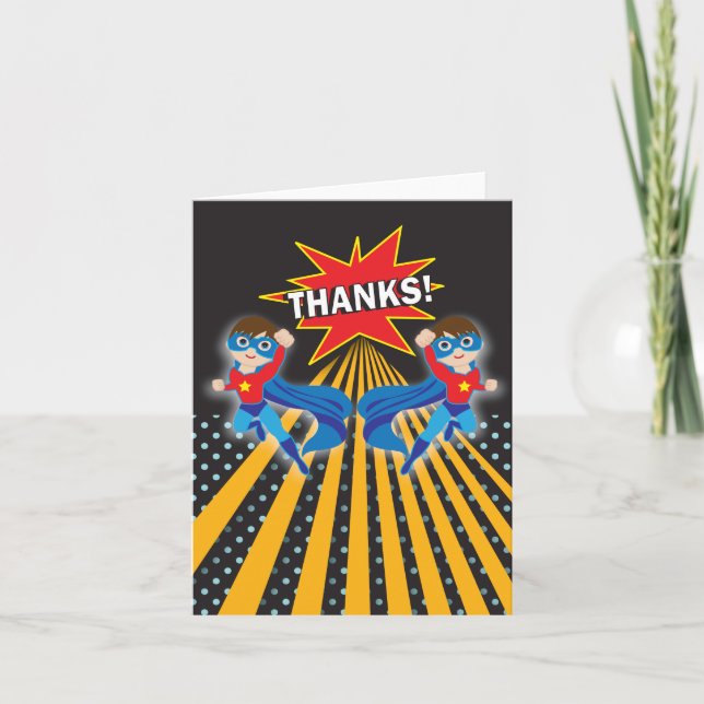 Superhero | Twins Thank You Card (Front)