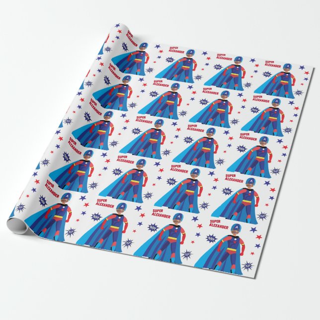 Superhero USA Stunning Boy Fab Birthday Amazing Wrapping Paper (Unrolled)