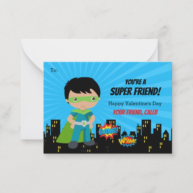 Superhero Valentine Card - Boys Dark Skin (Front)