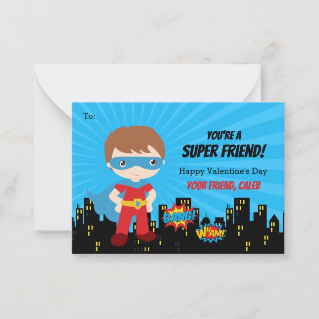 Superhero Valentine Cards - Boys Comic School (Front)