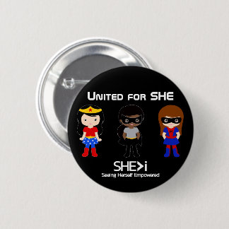 SUPERHERO White Outline - United for SHE 6 Cm Round Badge