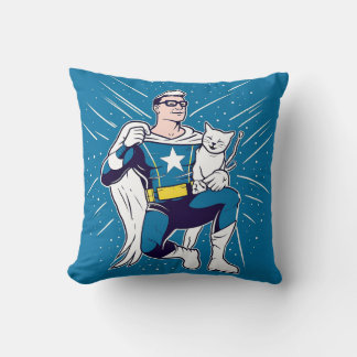 Superhero with His Cat Cushion