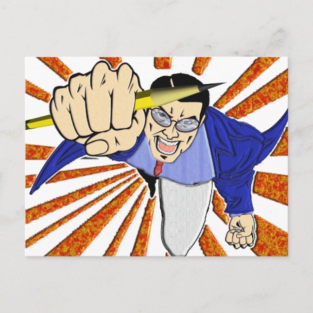 Superhero with Pencil Postcard (Front)
