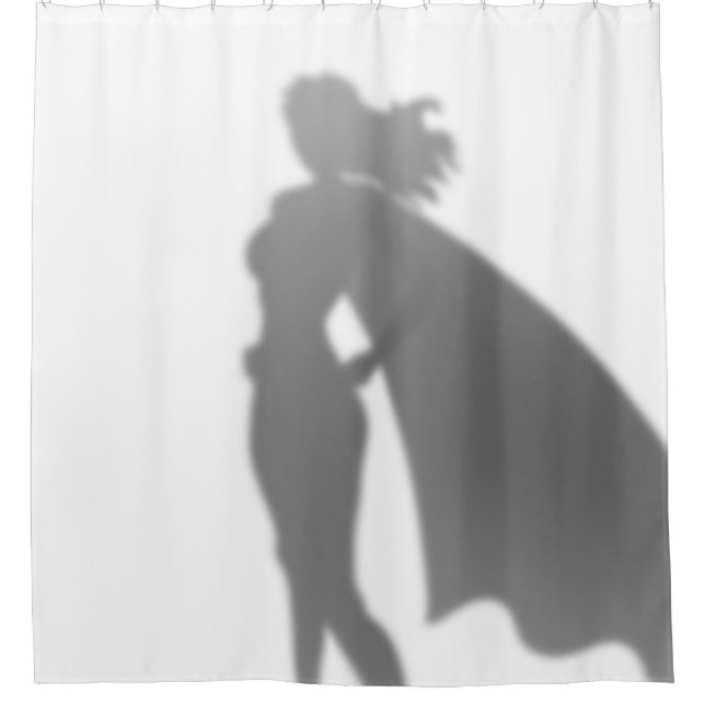 Superhero Woman Behind the Scenes Funny Silhouette Shower Curtain (Front)