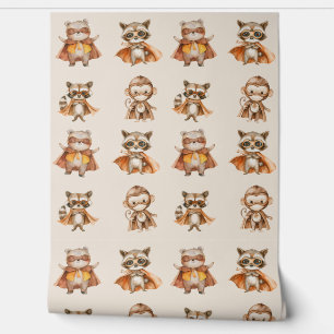Superhero Woodland Animals Neutral Boys Wallpaper
