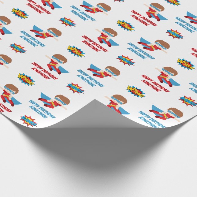 Superhero Wrapping Paper (Boy Personalised Name) (Corner)