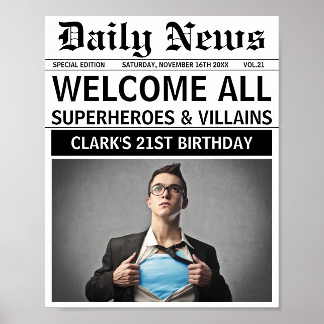 Superheroes and Villains Birthday Party Welcome Poster (Front)