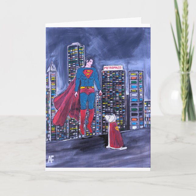 Superheroes Best Friend Painting by Alfred Fox Card (Front)