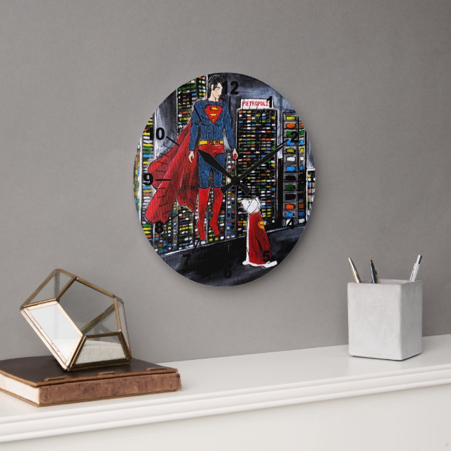 Superheroes Best Friend Painting by Alfred Fox Large Clock (Office)