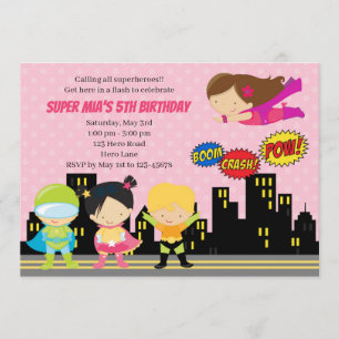 Superheroes Birthday Invitations (Cute for Girls)