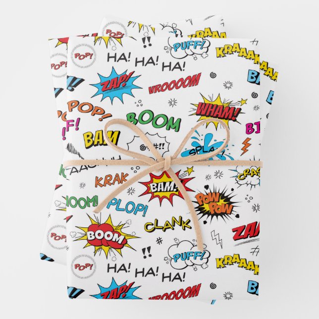 Superheroes Comics Pattern Wrapping Paper Sheet (In situ)