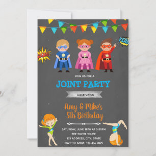 Superheroes gymnastic joint party invitation