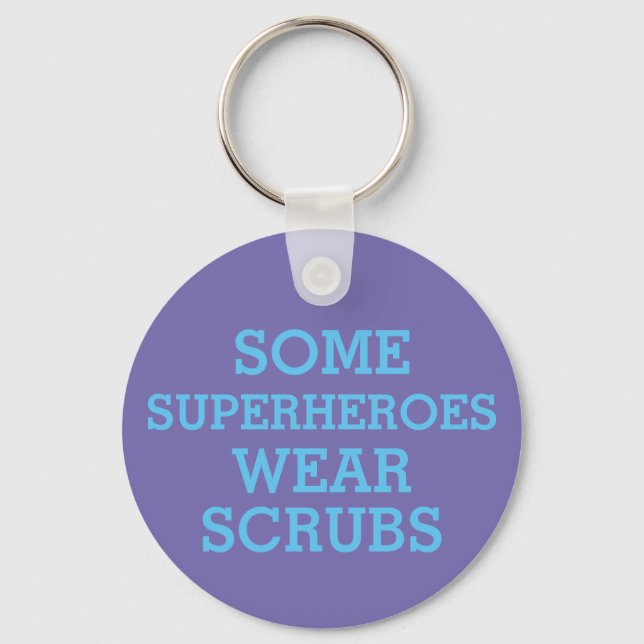 Superheroes in Scrubs Button Key Ring (Front)