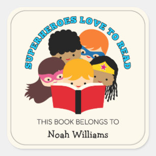 Superheroes Love to Read Personalised Bookplates Square Sticker