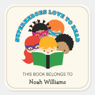 Superheroes Love to Read Personalised Bookplates Square Sticker