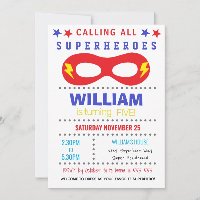 Superheros Party Happy Birthday Invitation (Front)