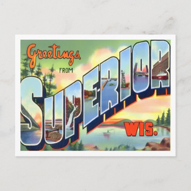 Superior, Wisconsin Vintage Big Letters Postcard (Front)
