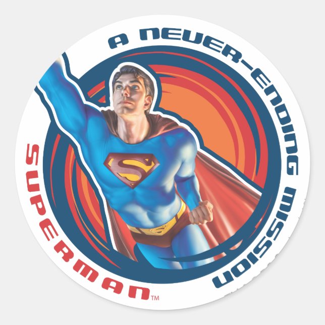 Superman A Never-ending Mission Classic Round Sticker (Front)