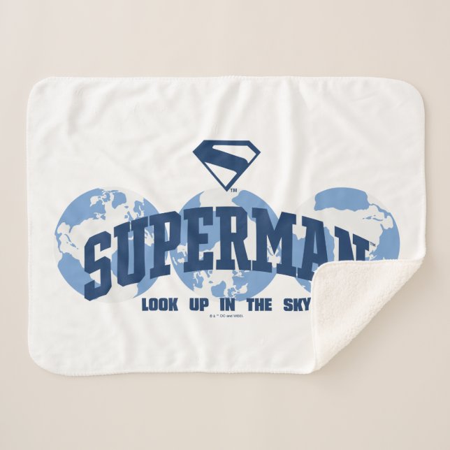 Superman Across the Globe Sherpa Blanket (Front (Horizontal))