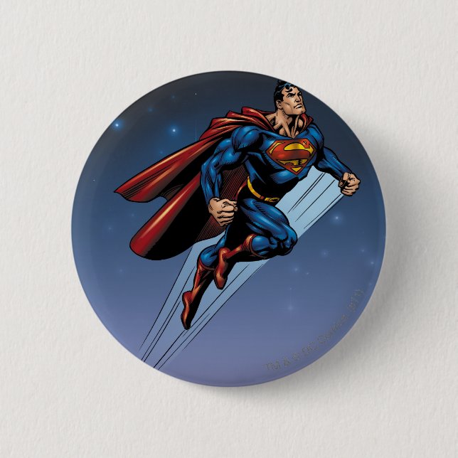Superman against the night sky 6 cm round badge (Front)