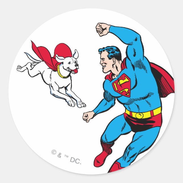 Superman and Krypto 2 Classic Round Sticker (Front)