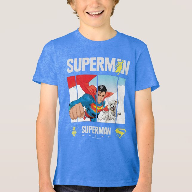 Superman and Krypto Take Flight Tri-Blend Shirt (Front)