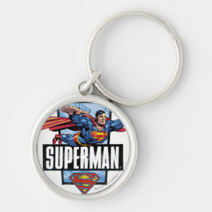 Superman and Logo Bordered Key Ring