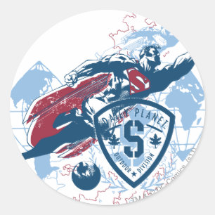 Superman and Map Classic Round Sticker