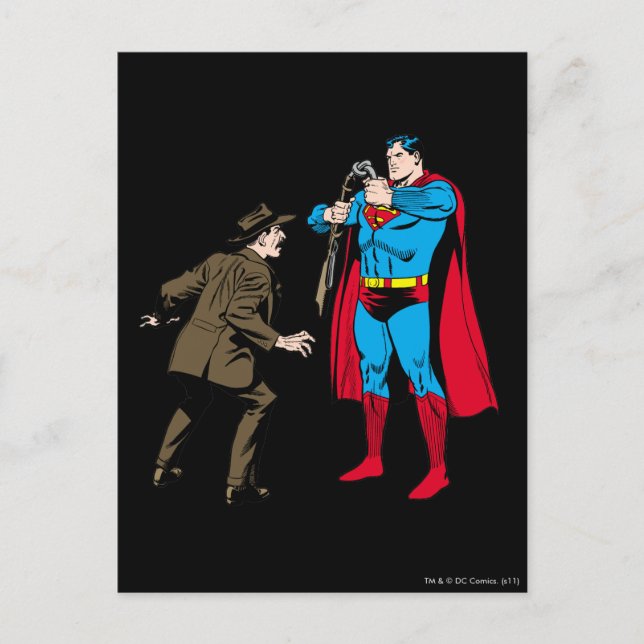 Superman bends a gun postcard (Front)