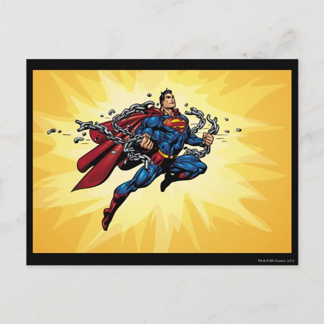Superman breaks chains postcard (Front)