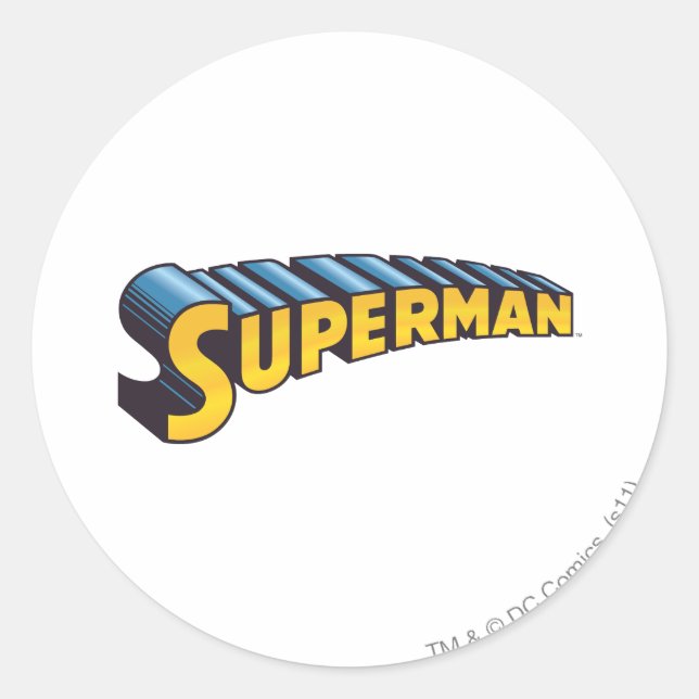 Superman | Classic Name Logo Round Sticker (Front)
