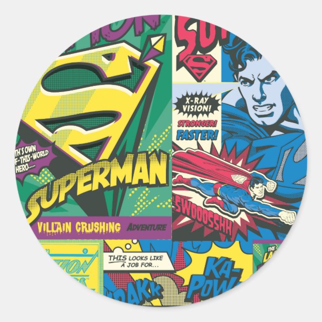 Superman Comic Panels Classic Round Sticker (Front)