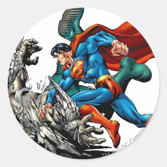 Superman Fights Monster Classic Round Sticker (Front)