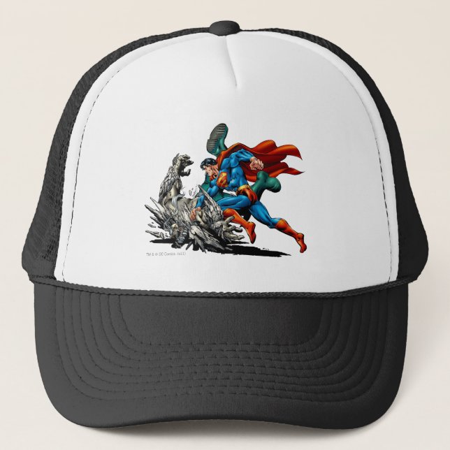 Superman Fights Monster Trucker Hat (Front)