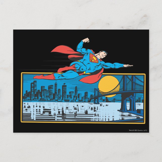 Superman Flies Across Town Postcard (Front)