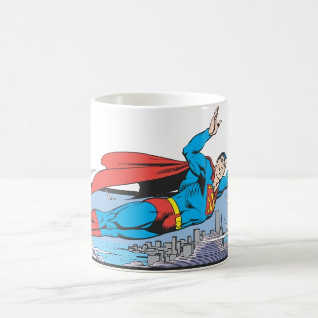 Superman Flies Thru City Coffee Mug (Center)