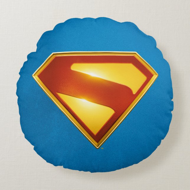 Superman Golden S Shield Brilliance Round Cushion (Front)