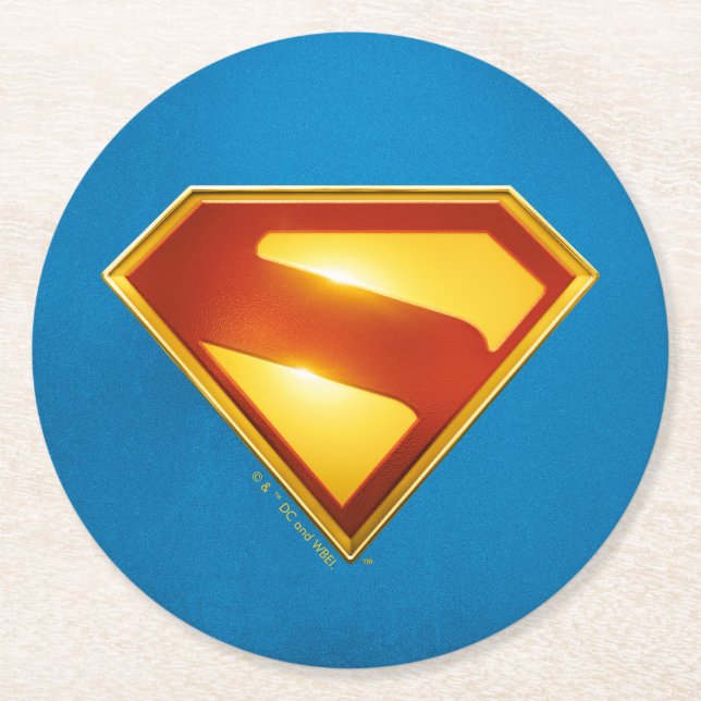 Superman Golden S Shield Brilliance Round Paper Coaster (Front)