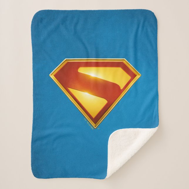 Superman Golden S Shield Brilliance Sherpa Blanket (Front)