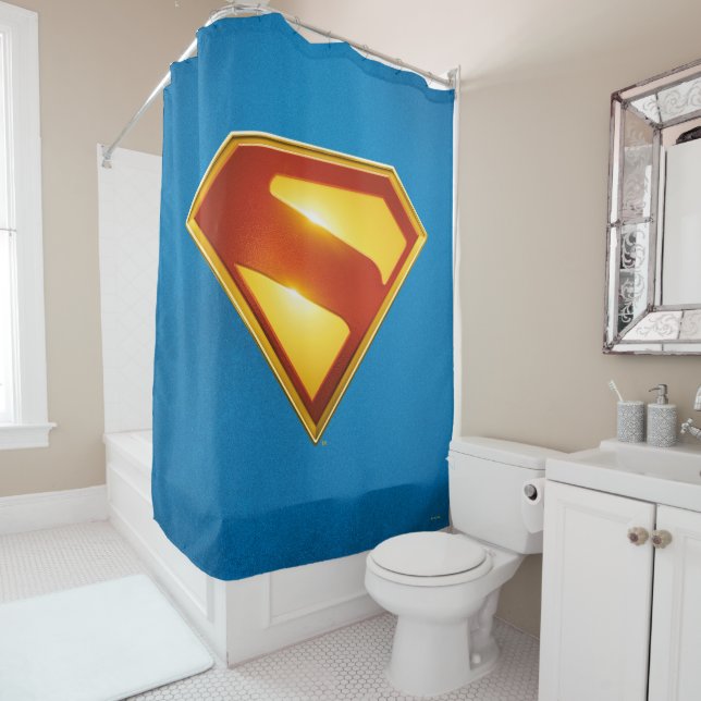 Superman Golden S Shield Brilliance Shower Curtain (In Situ)