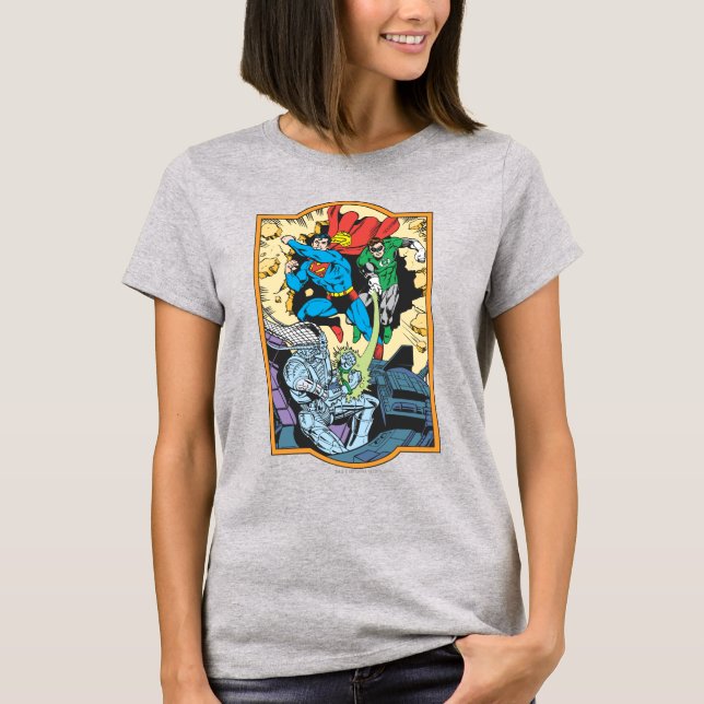 Superman & Green Lantern Fight Brainiac T-Shirt (Front)