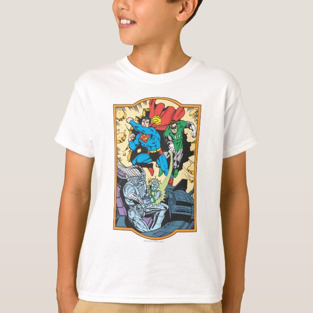 Superman & Green Lantern Fight Brainiac T-Shirt (Front)