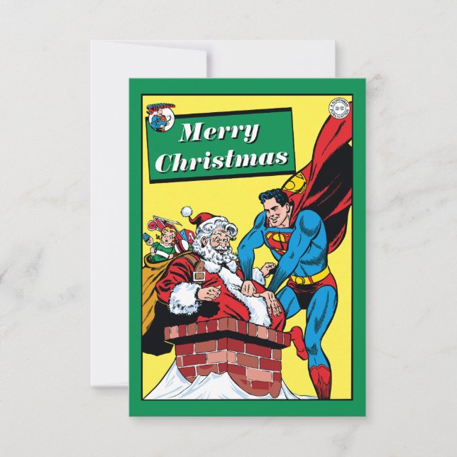 Superman Helping Santa Claus Down The Chimney Invitation (Front)