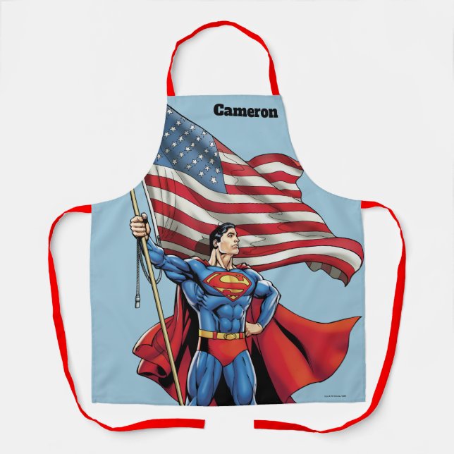 Superman Holding US Flag Apron (Front)