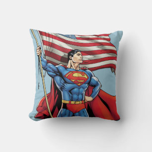 Superman Holding US Flag Cushion