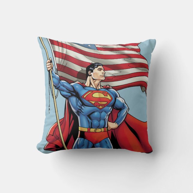 Superman Holding US Flag Cushion (Front)
