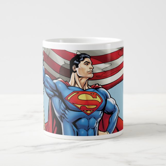 Superman Holding US Flag Large Coffee Mug (Front)