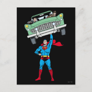 Superman holds a car postcard
