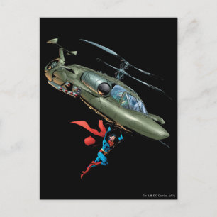 Superman holds helicopter postcard