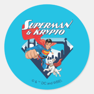 Superman & Krypto Soar Classic Round Sticker